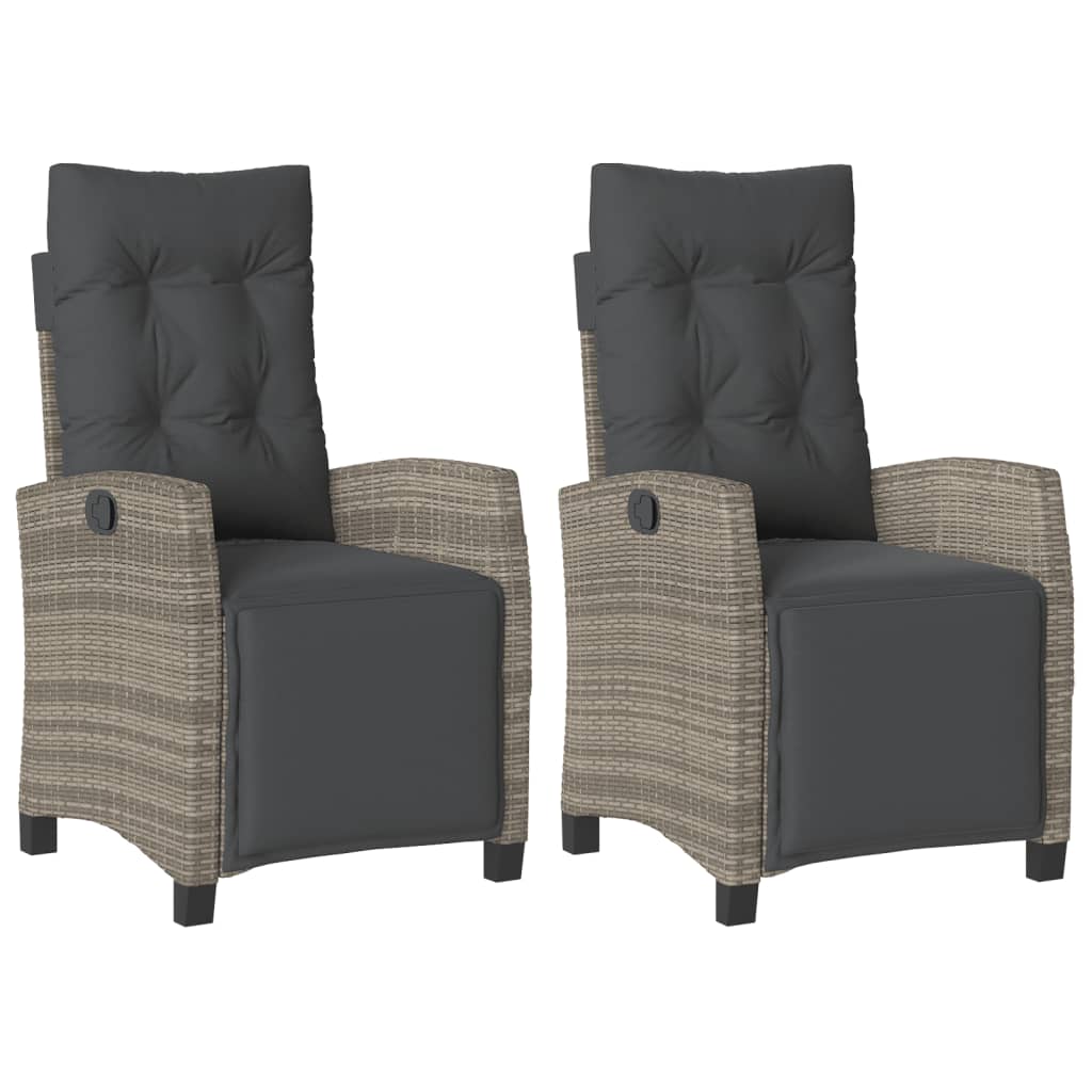 Reclining Garden Chairs 2 pcs with Footrest Grey Poly Rattan