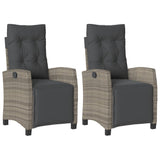 Reclining Garden Chairs 2 pcs with Footrest Grey Poly Rattan - Front View