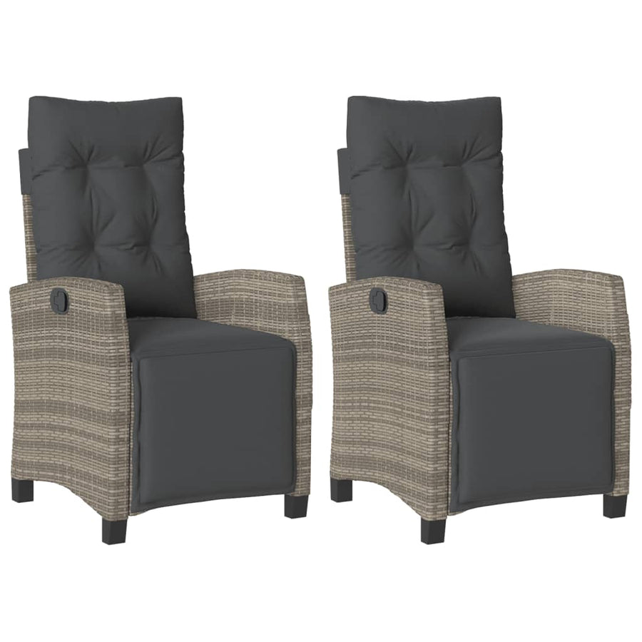 Reclining Garden Chairs 2 pcs with Footrest Grey Poly Rattan