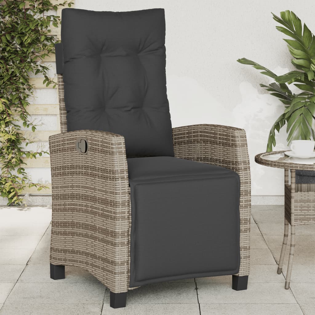 Reclining Garden Chairs 2 pcs with Footrest Grey Poly Rattan