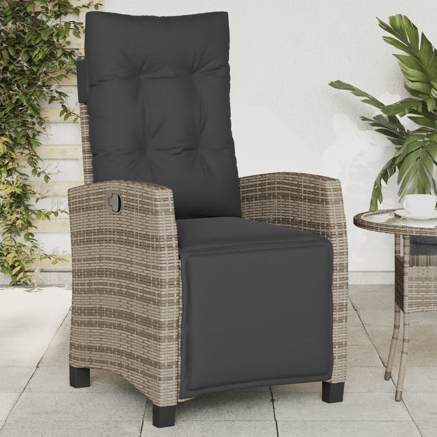 Reclining Garden Chairs 2 pcs with Footrest Grey Poly Rattan