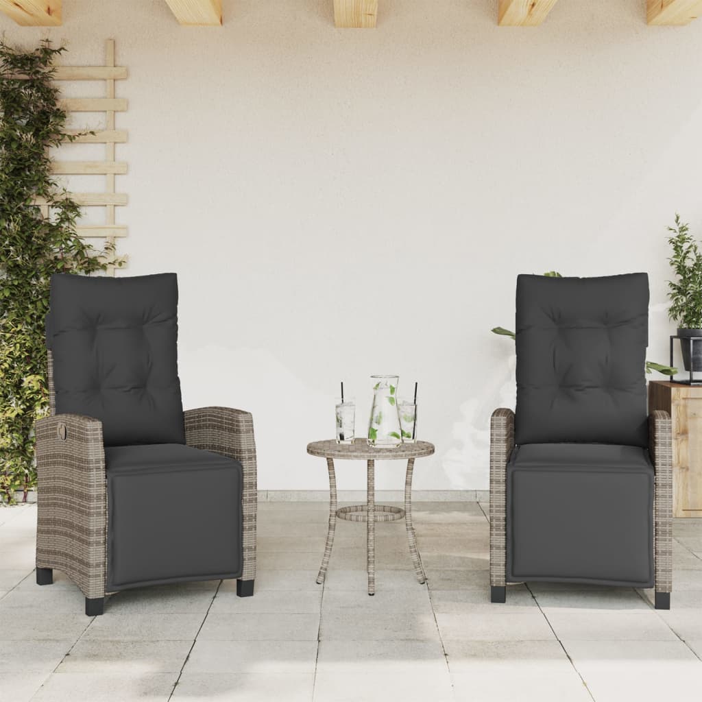 Reclining Garden Chairs 2 pcs with Footrest Grey Poly Rattan