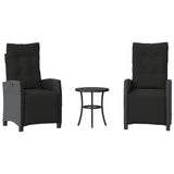 3 Piece Bistro Set with Cushions Black Poly Rattan - Front View