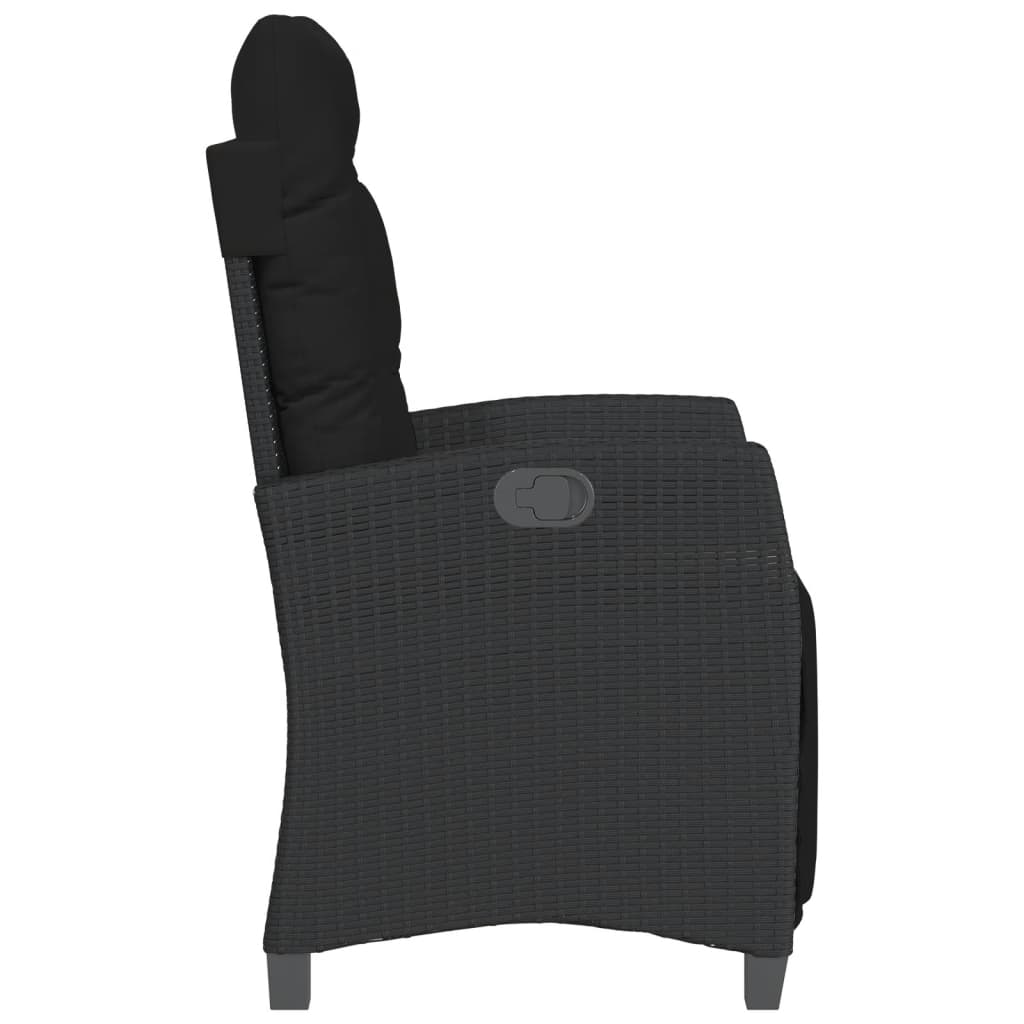 3 Piece Bistro Set with Cushions Black Poly Rattan