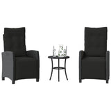 3 Piece Bistro Set with Cushions Black Poly Rattan