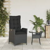Reclining Garden Chair with Cushions Black Poly Rattan - Side View