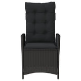 Reclining Garden Chair with Cushions Black Poly Rattan