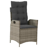 Reclining Garden Chair with Cushions Grey Poly Rattan - Front View