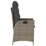 Reclining Garden Chair with Cushions Grey Poly Rattan