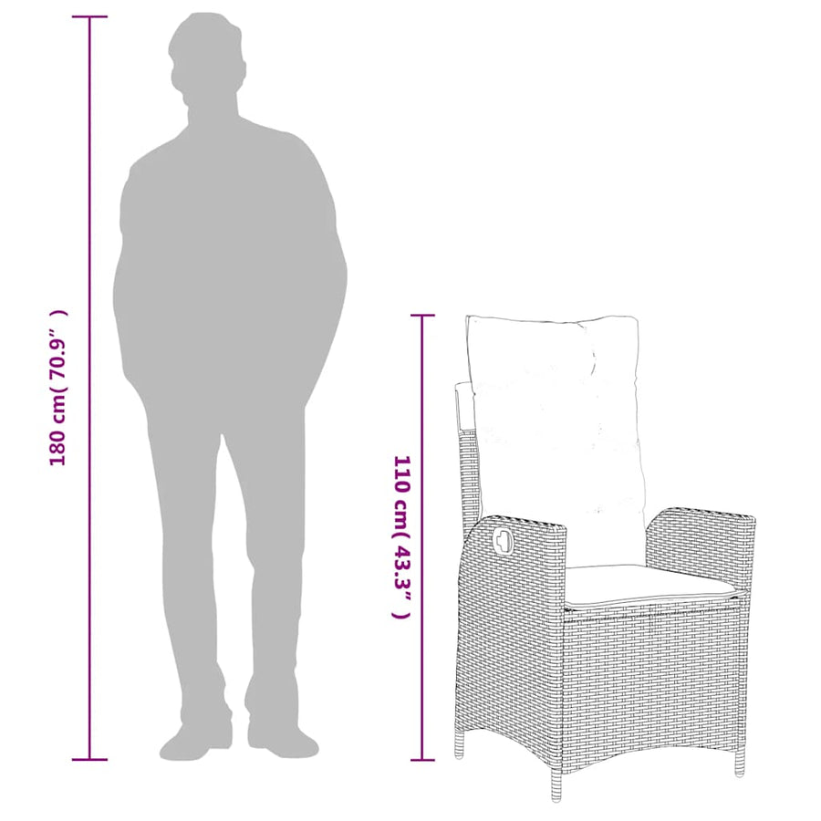 Reclining Garden Chair with Cushions Grey Poly Rattan