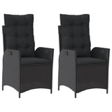 Reclining Garden Chairs 2 pcs with Cushions Black Poly Rattan