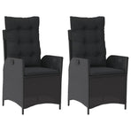 Reclining Garden Chairs 2 pcs with Cushions Black Poly Rattan