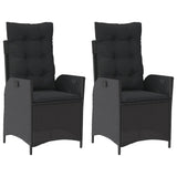 Reclining Garden Chairs 2 pcs with Cushions Black Poly Rattan - Front View