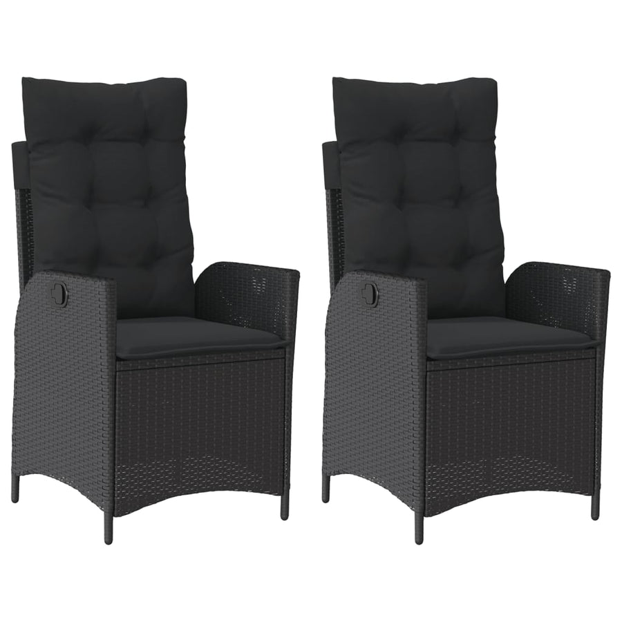 Reclining Garden Chairs 2 pcs with Cushions Black Poly Rattan