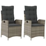 Reclining Garden Chairs 2 pcs with Cushions Grey Poly Rattan - Front View