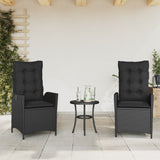 3 Piece Bistro Set with Cushions Black Poly Rattan - Side View