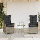 3 Piece Bistro Set with Cushions Grey Poly Rattan