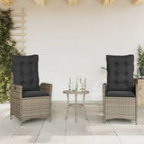 3 Piece Bistro Set with Cushions Grey Poly Rattan - Side View