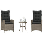 3 Piece Bistro Set with Cushions Grey Poly Rattan