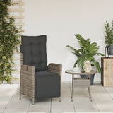 Reclining Garden Chair with Footrest Grey Poly Rattan - Side View