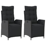 Reclining Garden Chairs 2 pcs with Footrest Black Poly Rattan - Front View