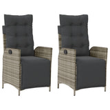 Reclining Garden Chairs 2 pcs with Footrest Grey Poly Rattan - Front View