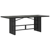 Garden Table with Glass Top Black 190x80x74 cm Poly Rattan - Front View