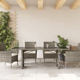 Garden Table with Glass Top Grey 190x80x74 cm Poly Rattan - Side View