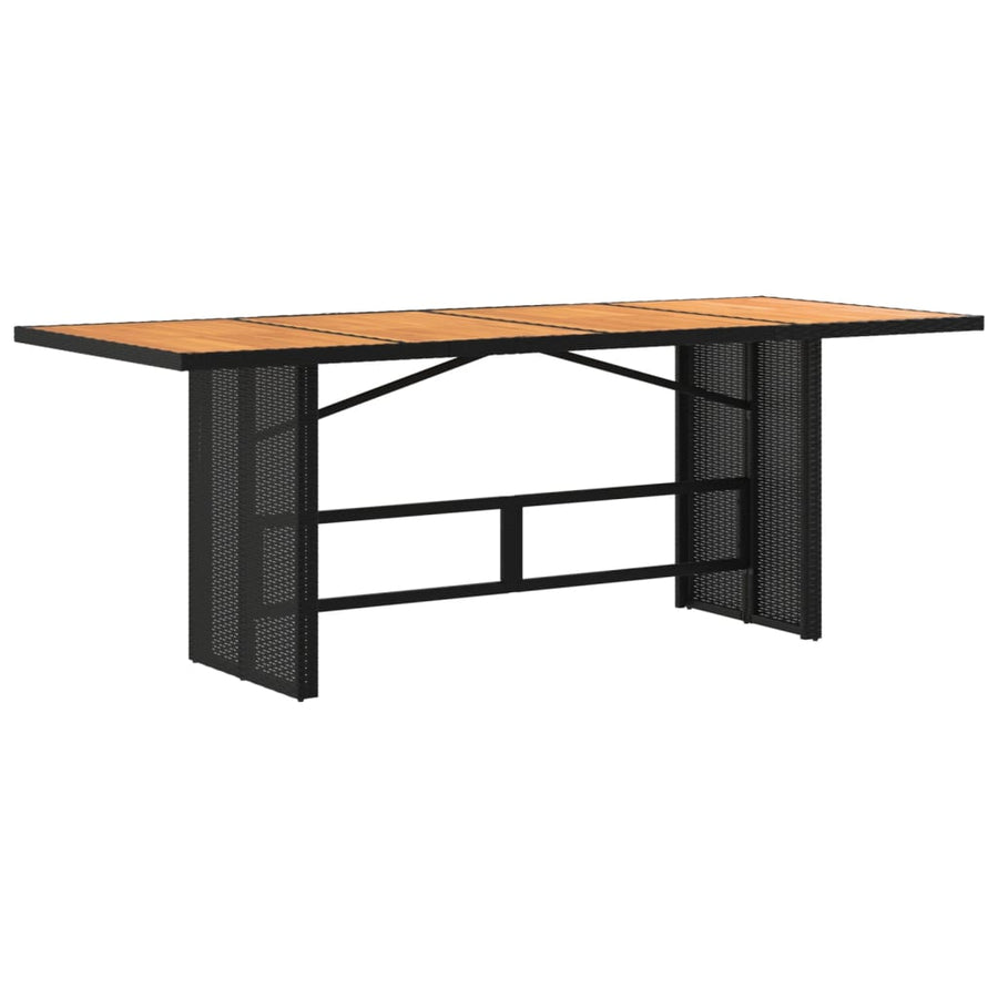Garden Table with Acacia Wood Top Black 190x80x74cm Poly Rattan