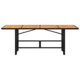 Garden Table with Acacia Wood Top Black 190x80x74 cm Poly Rattan