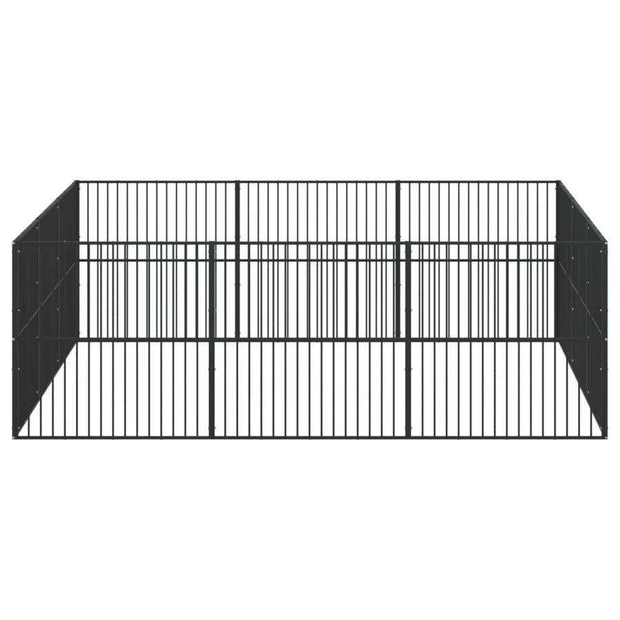 Dog Playpen 12 Panels Black Galvanised Steel