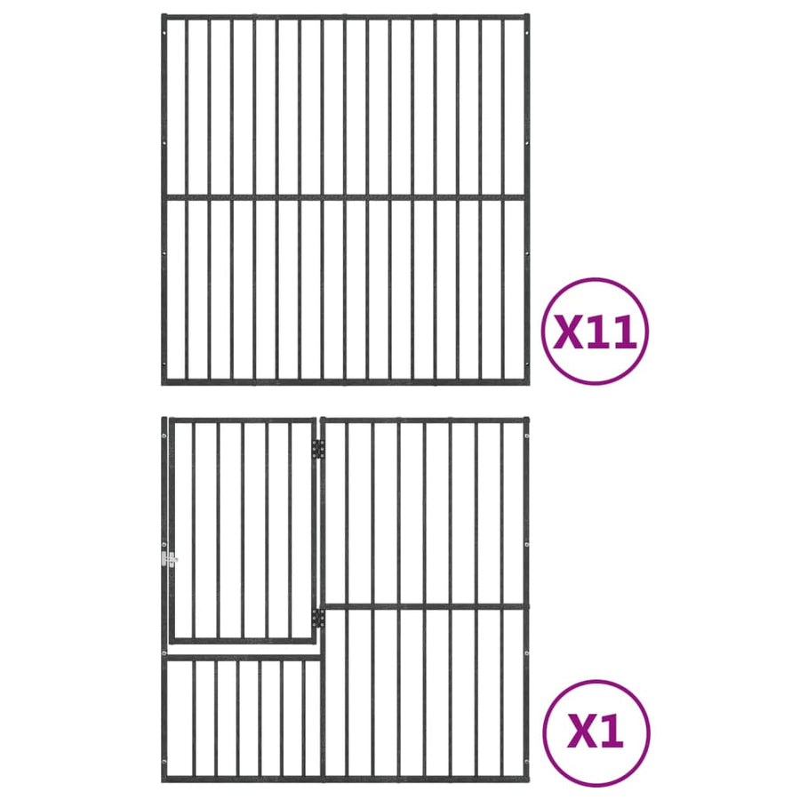 Dog Playpen 12 Panels Black Galvanised Steel