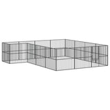 Dog Playpen 16 Panels Black Galvanised Steel - Front View