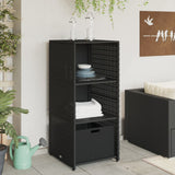 Garden Storage Cabinet Black 50x55x115 cm Poly Rattan - Side View