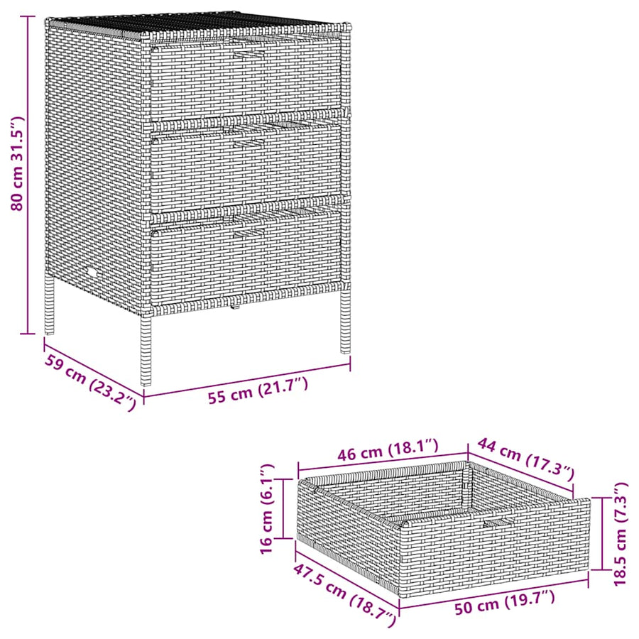 Garden Storage Cabinet Black 55x59x80 cm Poly Rattan
