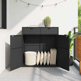 Garden Storage Cabinet Black 105x55x113 cm Poly Rattan - Side View