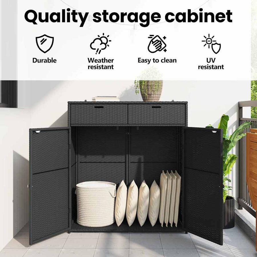 Garden Storage Cabinet Black 105x55x113 cm Poly Rattan
