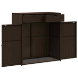 Garden Storage Cabinet Brown 105x55x113 cm Poly Rattan - Close-Up Angle