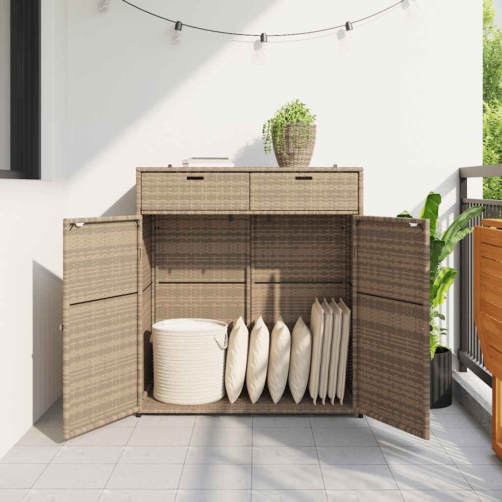 Garden Storage Cabinet Beige 105x55x113 cm Poly Rattan