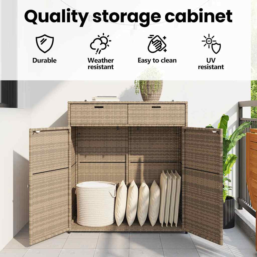 Garden Storage Cabinet Beige 105x55x113 cm Poly Rattan