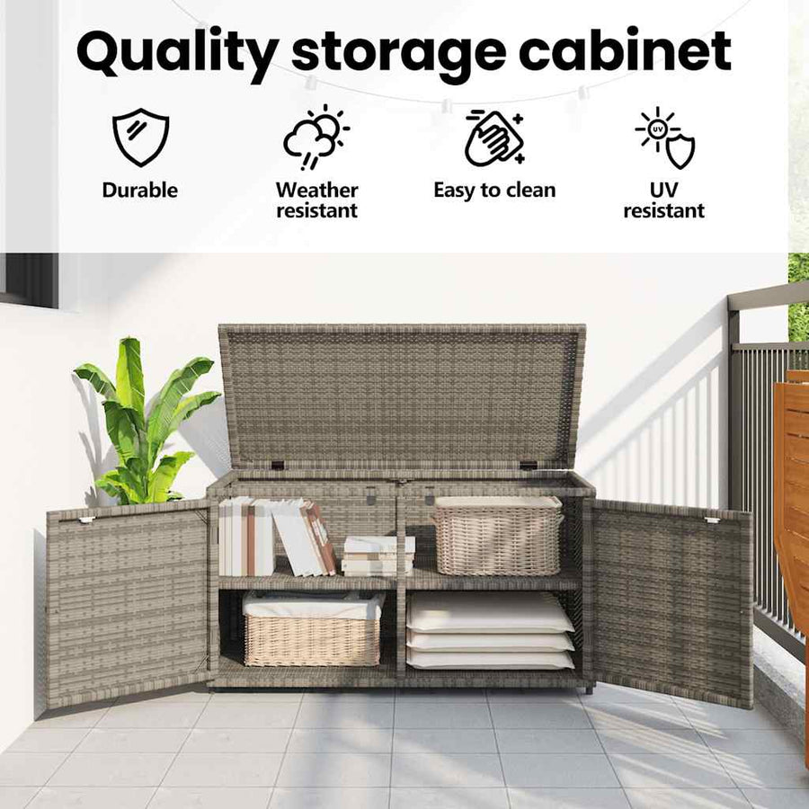 Garden Storage Cabinet Grey 110x55x60.5 cm Poly Rattan