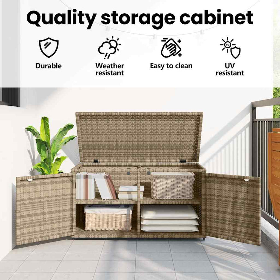 Garden Storage Cabinet Beige 110x55x60.5 cm Poly Rattan