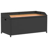 Storage Bench Black 100x50x52 cm Poly Rattan and Acacia Wood - Front View