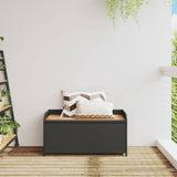 Storage Bench Black 100x50x52 cm Poly Rattan and Acacia Wood - Side View