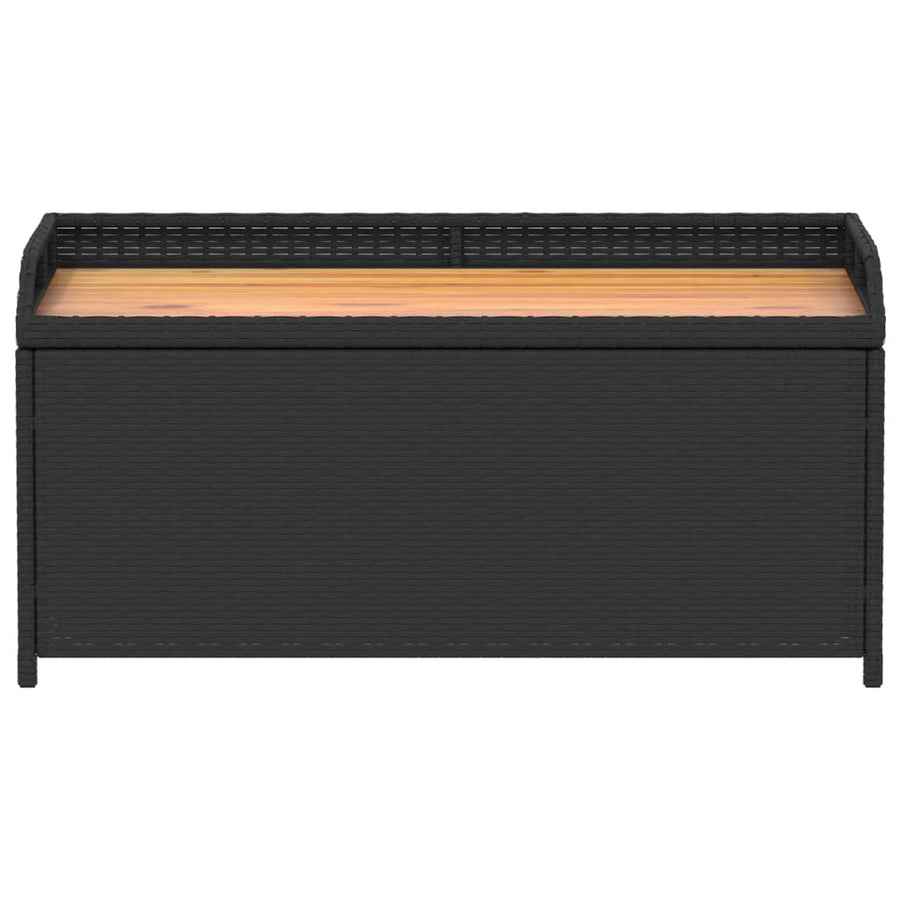 Storage Bench Black 100x50x52 cm Poly Rattan and Acacia Wood
