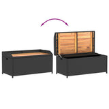 Storage Bench Black 100x50x52 cm Poly Rattan and Acacia Wood - Close-Up Angle