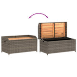 Storage Bench Grey 100x50x52 cm Poly Rattan and Acacia Wood - Close-Up Angle
