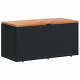 Garden Storage Box Black 110x50x54 cm Poly Rattan Acacia Wood - Front View