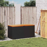 Garden Storage Box Black 110x50x54 cm Poly Rattan Acacia Wood - Side View