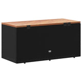 Garden Storage Box Black 110x50x54 cm Poly Rattan Acacia Wood - Rear View